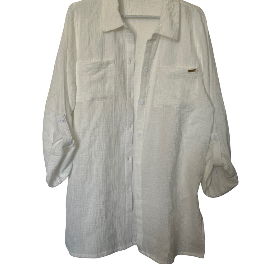 Nicole by Nicole Miller white long Textured Shirt